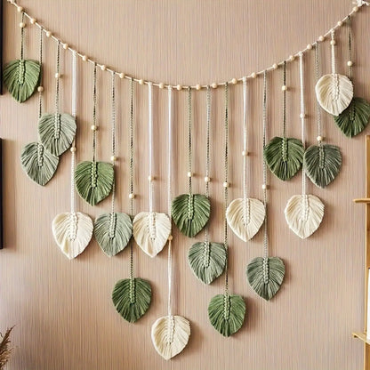 Boho Macrame Leaf Wall Decor, Handmade Rustic Room Decoration