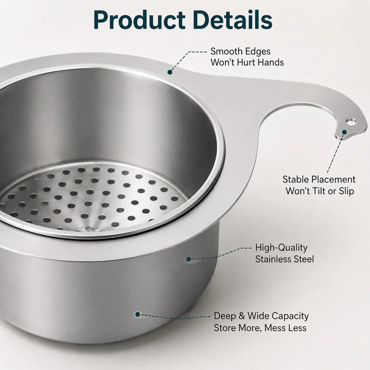 Stainless Steel Hanging Sink Strainer Basket, Fast-Drain Food Residue Filter for Kitchen Sink