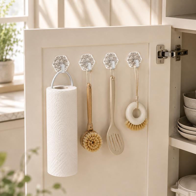 Heavy-Duty Self-Adhesive Hexagon Hooks, Waterproof Sticky Organizer Hooks for Bathroom & Kitchen