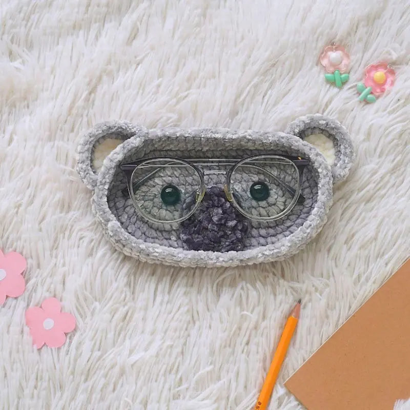 Handmade Crochet Animal Glasses Holder, Soft Plush Eyeglass Stand & Cute Desktop Tray