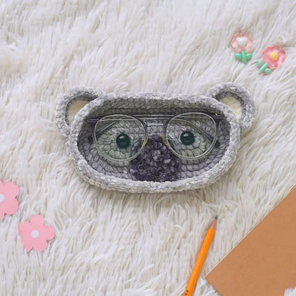 Handmade Crochet Animal Glasses Holder, Soft Plush Eyeglass Stand & Cute Desktop Tray