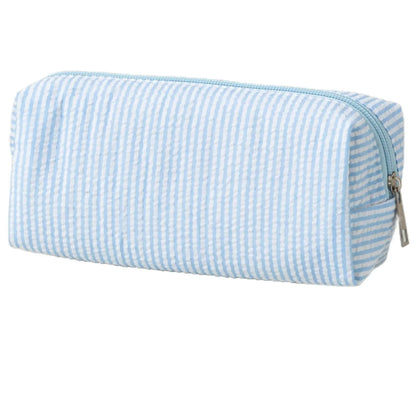 Cute Seersucker Striped Pencil Bag, Large Capacity Multifunctional Storage Pouch for Stationery and Cosmetics