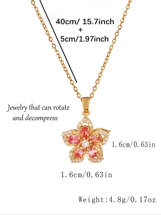 Elegant Flower Rhinestone Pendant Necklace for Women, Versatile Everyday Jewelry