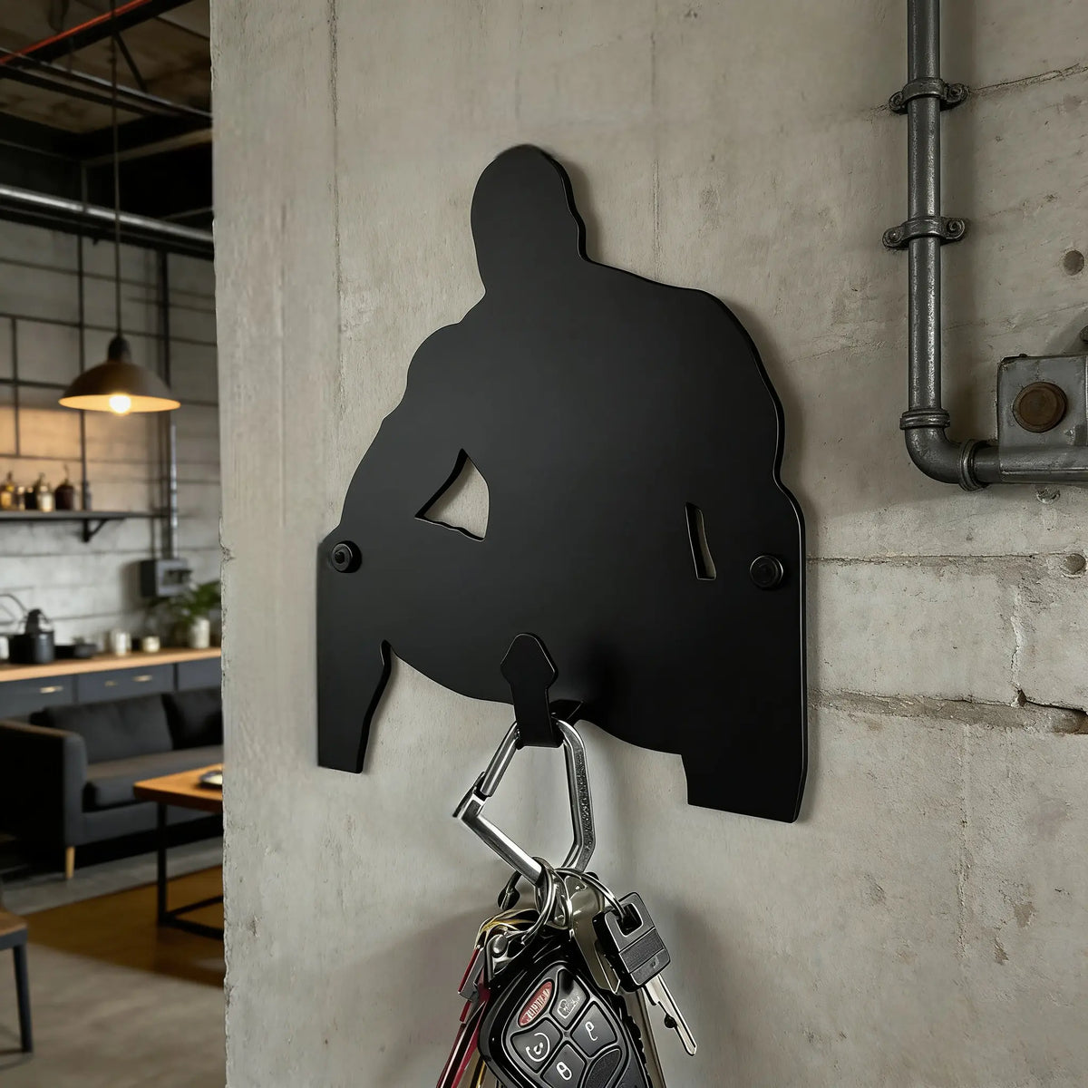 Black Metal Muscular Figure Wall Hook, Multi-Use Key Holder & Entryway Organizer, Unique Gift for Men