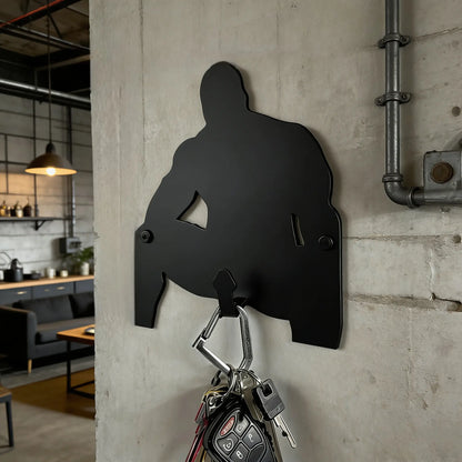 Black Metal Muscular Figure Wall Hook, Multi-Use Key Holder & Entryway Organizer, Unique Gift for Men
