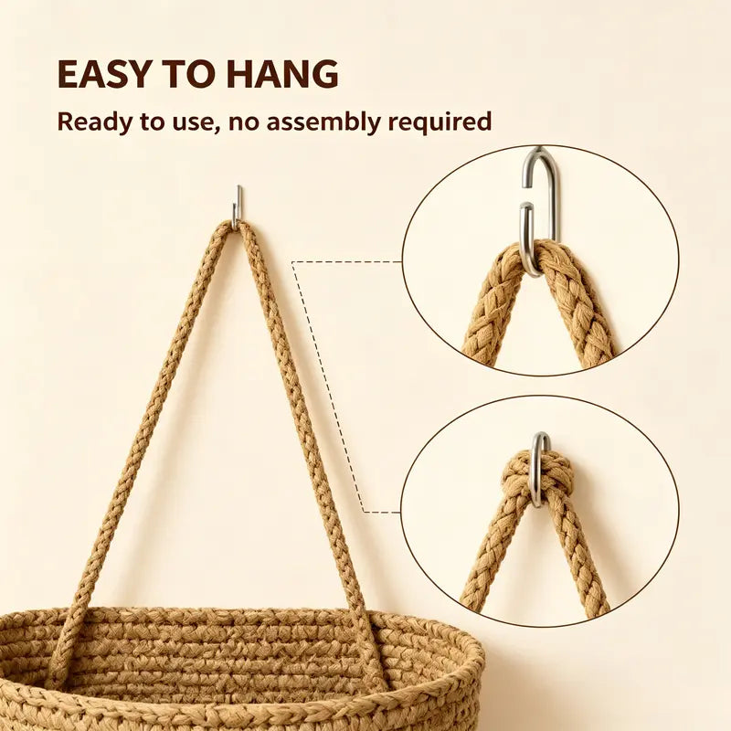 Woven cotton 3-Tier Over the Door Basket, Wall-Mounted Jute Bathroom Storage Organizer – Decorative Nursery Baskets, Perfect for Busy Mom/Dad to Store Diapers & Toys small basket Gift Hook laundry basket house organizers