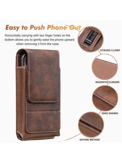 Men's Cell Phone Holster Pouch with Card Holder, Belt Clip Holster Casual Belt Bag for iPhone 17 Pro Max Samsung Galaxy S25 S24 S23 S22 S21 S20 Ultra A16 A15 A14 A13 A55, Black Available