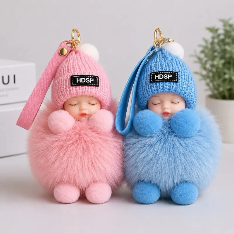 2PCS Handmade Sleeping Baby Doll Keychains – Cute Purse & Bag Charms