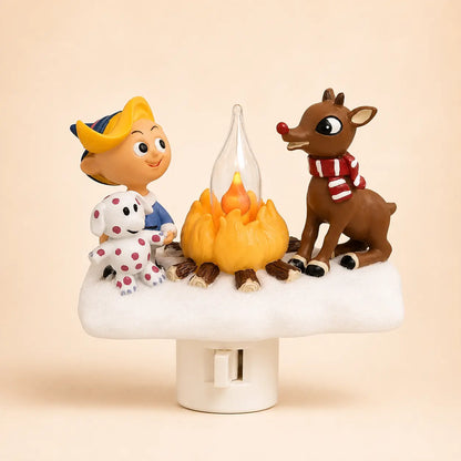 3D Flickering Campfire Plug-In Night Light, Cute Resin LED Holiday Decor for Bedroom & Hallway