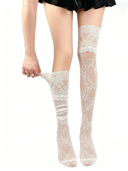 🖤✨ Women’s Sexy Lace Floral Fishnet Thigh High Stockings, Breathable Nylon Over-The-Knee Socks, 1/3/9 Pairs Pack 🧦🌹