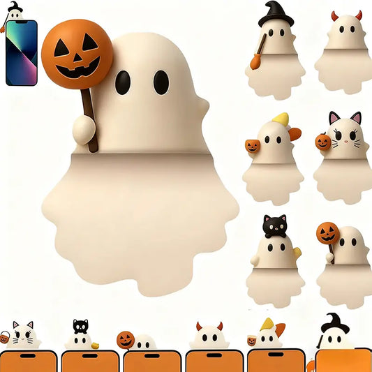 3D Halloween Phone Charms, 6-Pack Spooky Ghost, Pumpkin & Bat Decorations
