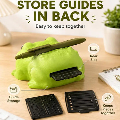 Cute Frog Desk Organizer – Sticky Note Holder with Pen Rest & 3 Writing Stencils
