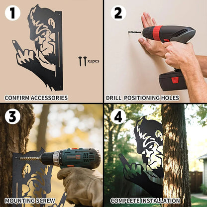 Weatherproof Iron Sasquatch Metal Sign, Funny Middle Finger Yard & Tree Decor, Farmhouse Gift