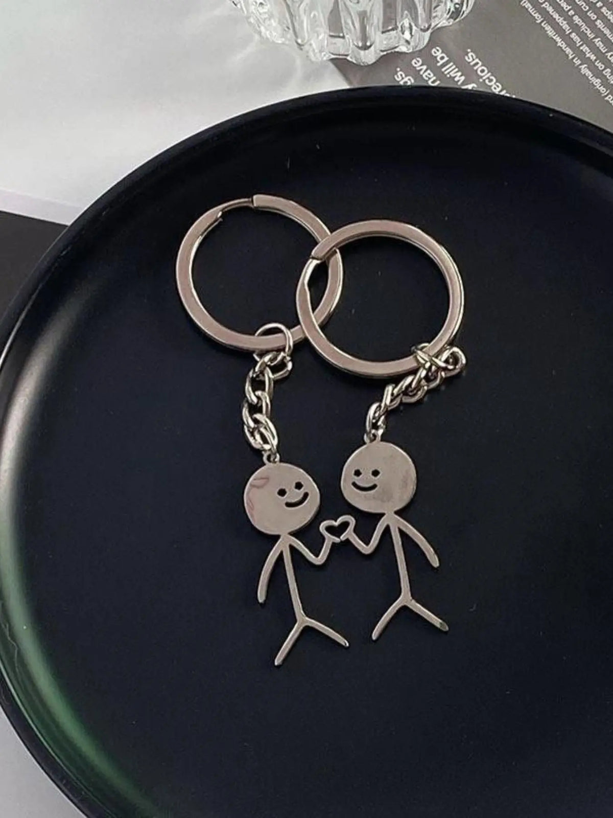 Cute Cartoon Stickman Heart Keychain, Stainless Steel Keyring Gift for Women & Men