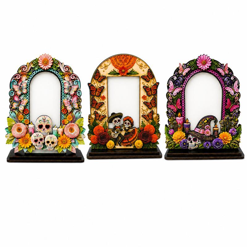 💀🌼 Day of the Dead Wooden Photo Frame, Mexican Altar Tabletop Decor with Multiple Designs ✨