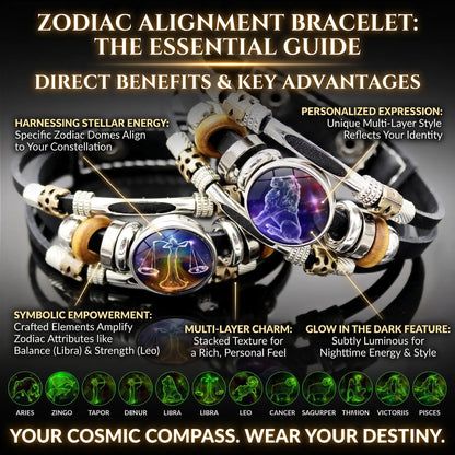 Glow-in-the-Dark Zodiac Leather Bracelet – 12 Sign Astrology Jewelry