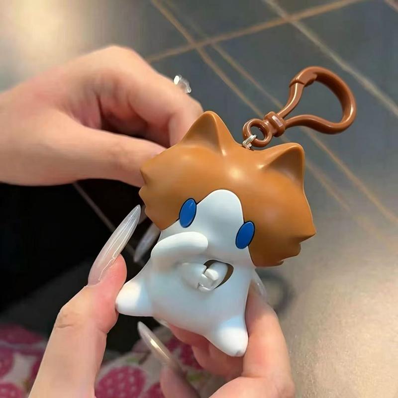 1pc Interactive Pull-String Cat Backpack Charm – Cute Moving Plush Keychain & Bag Accessory