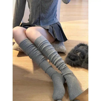 Fall Winter Women Solid Color Slouchy Stackable Knee‑High Socks, Soft Pure Cotton Warm Calf Socks, Cozy Casual Boot Socks for Daily Wear & Matching Boots