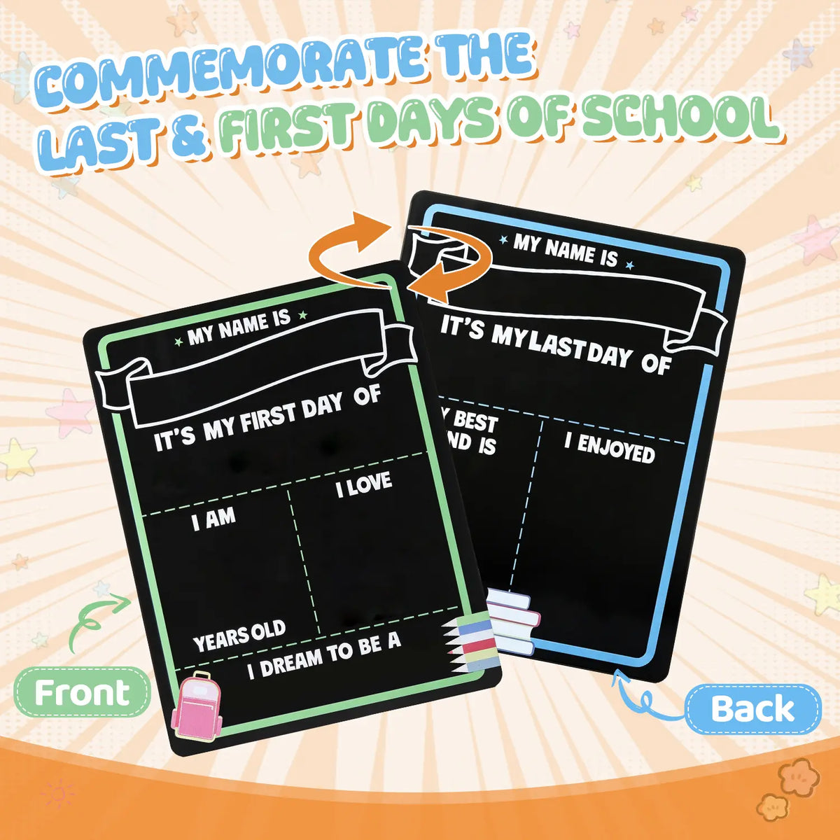 Reusable First & Last Day of School Chalkboard Sign for Kids, Back to School Photo Prop