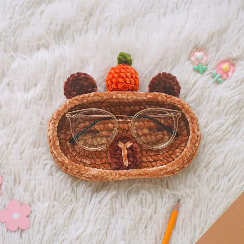 Handmade Crochet Animal Glasses Holder, Soft Plush Eyeglass Stand & Cute Desktop Tray