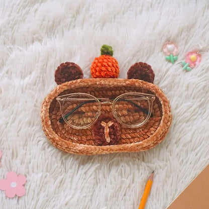 Handmade Crochet Animal Glasses Holder, Soft Plush Eyeglass Stand & Cute Desktop Tray