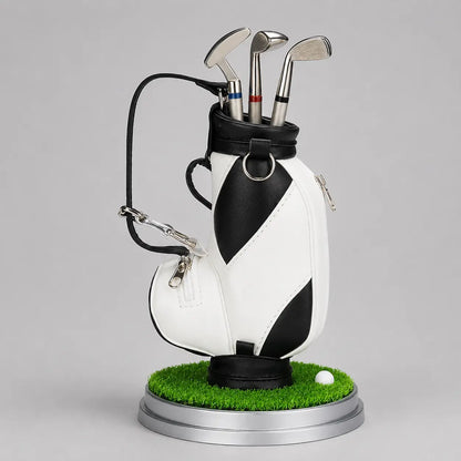 Golf Bag Pen Holder Set with 3 Golf Club Pens – Creative Desktop Organizer & Gift for Golf Lovers