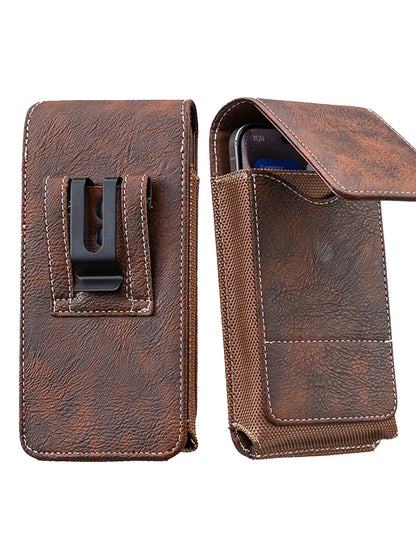 Men's Cell Phone Holster Pouch with Card Holder, Belt Clip Holster Casual Belt Bag for iPhone 17 Pro Max Samsung Galaxy S25 S24 S23 S22 S21 S20 Ultra A16 A15 A14 A13 A55, Black Available