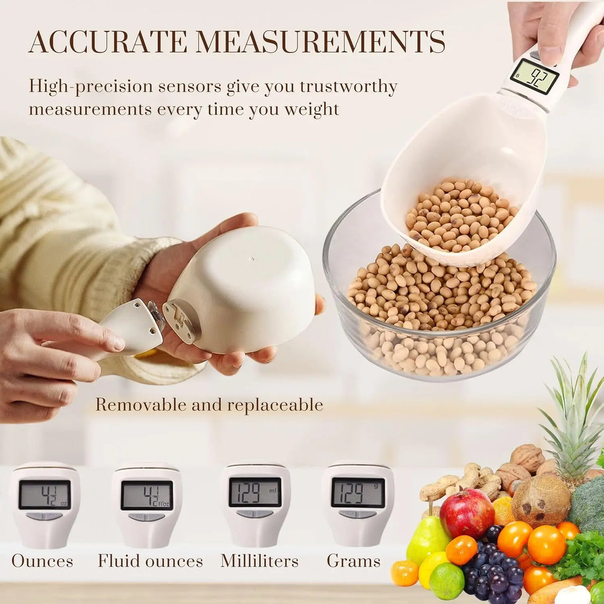 Digital Measuring Spoon Scale, Electronic Kitchen Scoop for Cooking, Baking & Pet Food