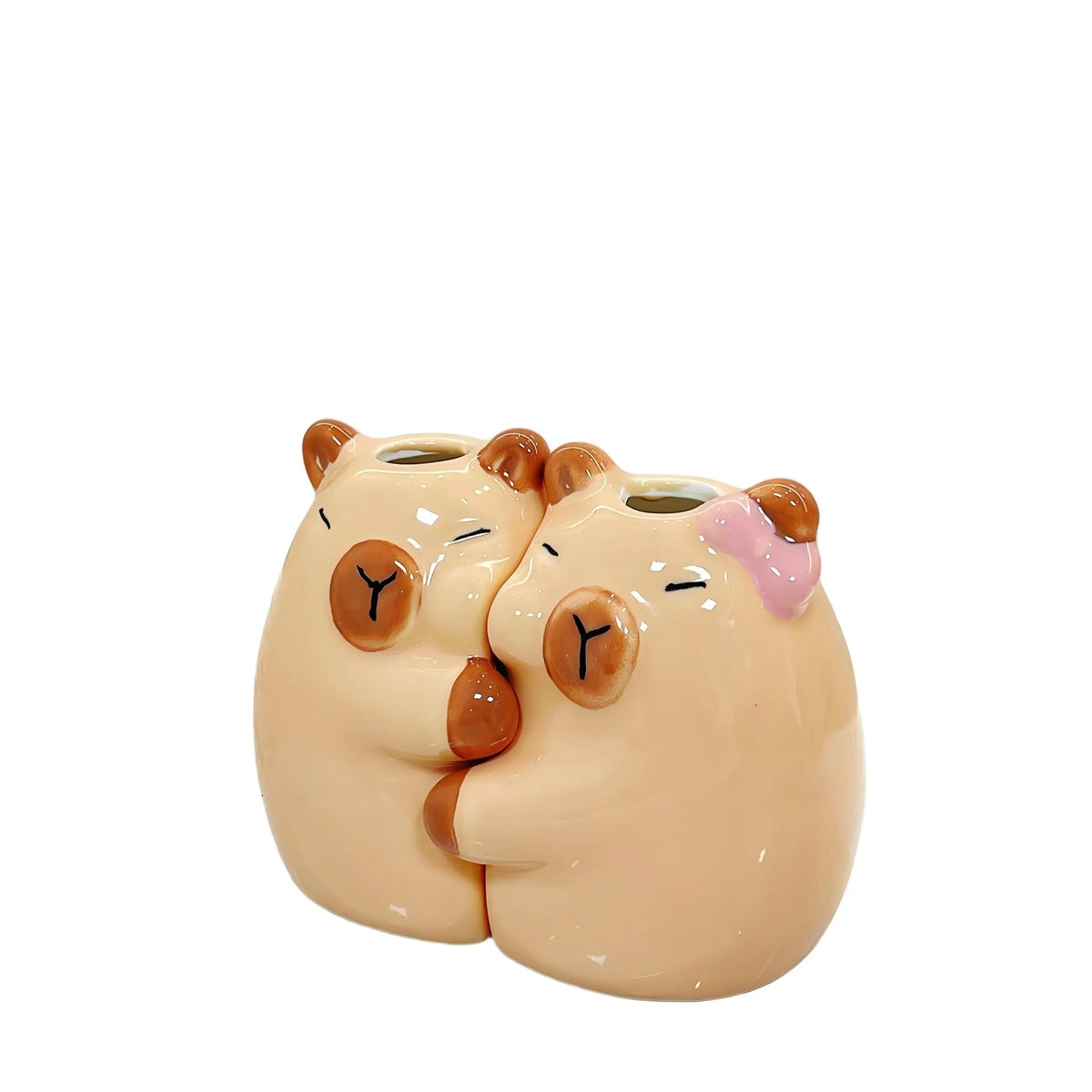 Hugging Capybara Ceramic Toothbrush Holder, Cute Multi-Purpose Organizer for Pens, Makeup Brushes & Small Flowers