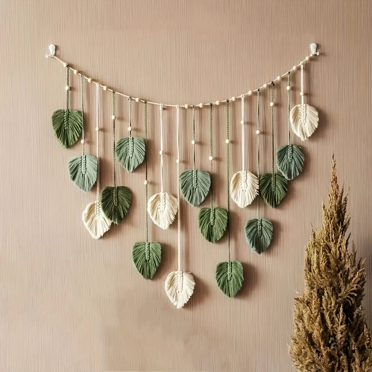 Boho Macrame Leaf Wall Decor, Handmade Rustic Room Decoration