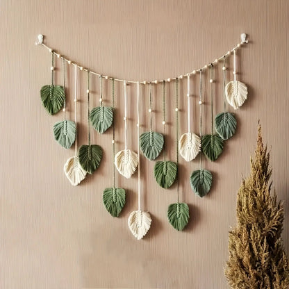 Boho Macrame Leaf Wall Decor, Handmade Rustic Room Decoration