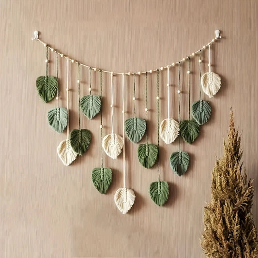 Boho Macrame Leaf Wall Decor, Handmade Rustic Room Decoration