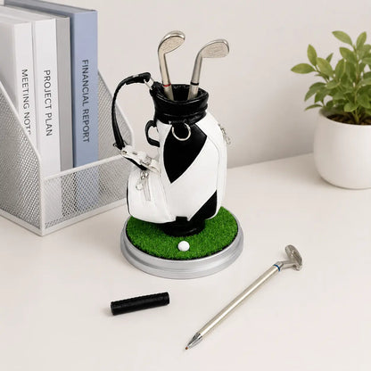 Golf Bag Pen Holder Set with 3 Golf Club Pens – Creative Desktop Organizer & Gift for Golf Lovers