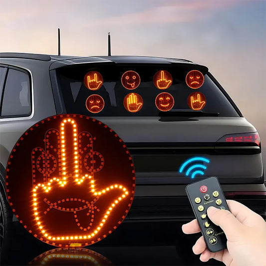 LED Car Gesture Light with 8 Emojis, Wireless Remote Control, Easy-Install Fun Auto Decoration