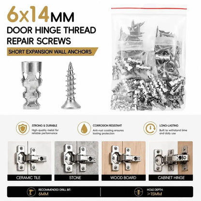 6x14mm Short Expansion Screws, 30/60 Pack Door Hinge & Cabinet Thread Repair Anchors