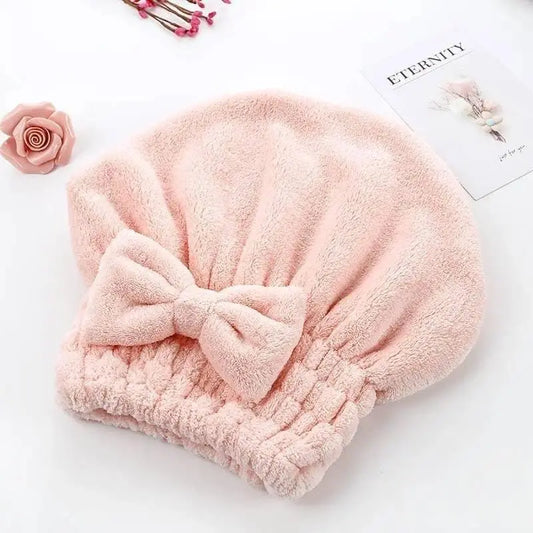 2-Piece Ultra-Absorbent Hair Drying Towel Cap Set, Soft Bow Wrap for Shower & Travel