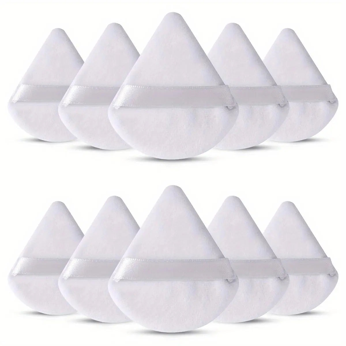 10-Pack Reusable Triangle Powder Puffs, Soft Plush Makeup Sponges for Face Powder