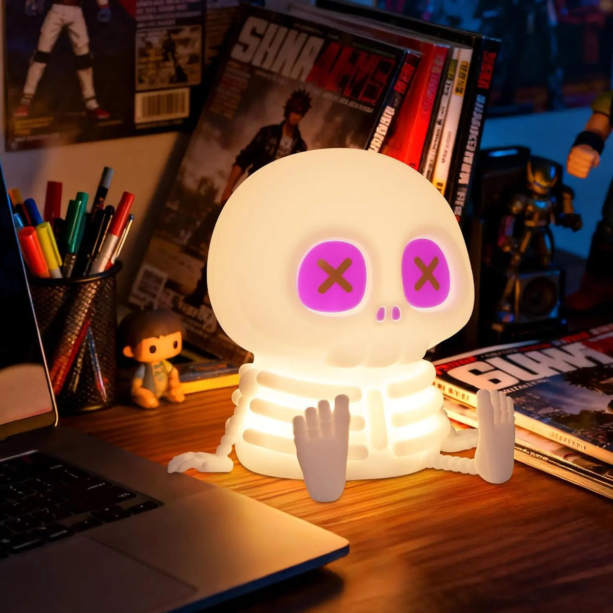 Halloween Skull Night Light, Silicone Skeleton Touch Lamp with Adjustable Warm Light for Room Decor & Gifts