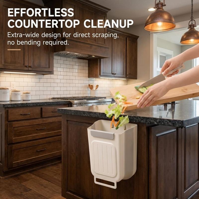 🗑️ Hanging Kitchen Trash Can, Space-Saving Cabinet Door Waste Bin for Food Scraps & Small Spaces