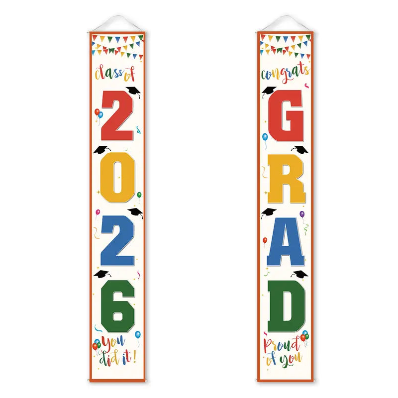Class of 2026 Graduation Door Hanger, Blue & Silver Congrats Grad Porch Banner, Graduation Party Decoration