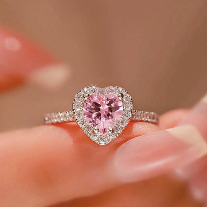 Romantic Heart Rhinestone Ring for Women, Elegant Sparkling Fashion Jewelry