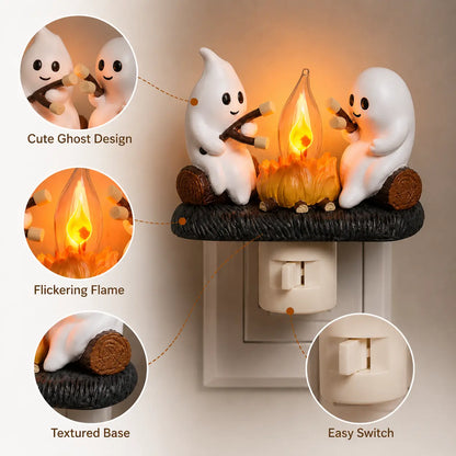 3D Flickering Campfire Plug-In Night Light, Cute Resin LED Holiday Decor for Bedroom & Hallway
