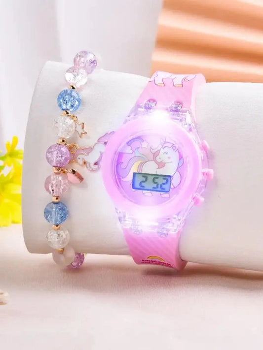 Cute Unicorn Watch & Beaded Bracelet Set – Stylish Girls’ Accessory Set