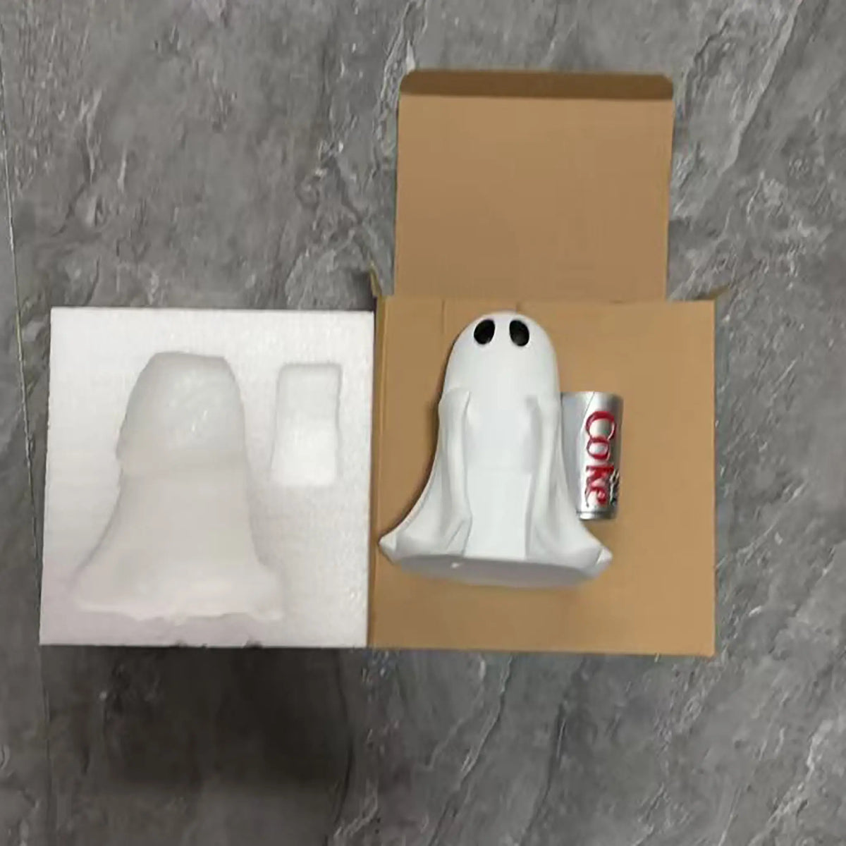 Halloween Ghost Holding Drink Resin Figurine, Cute Spooky Desk Decor & Holiday Gift