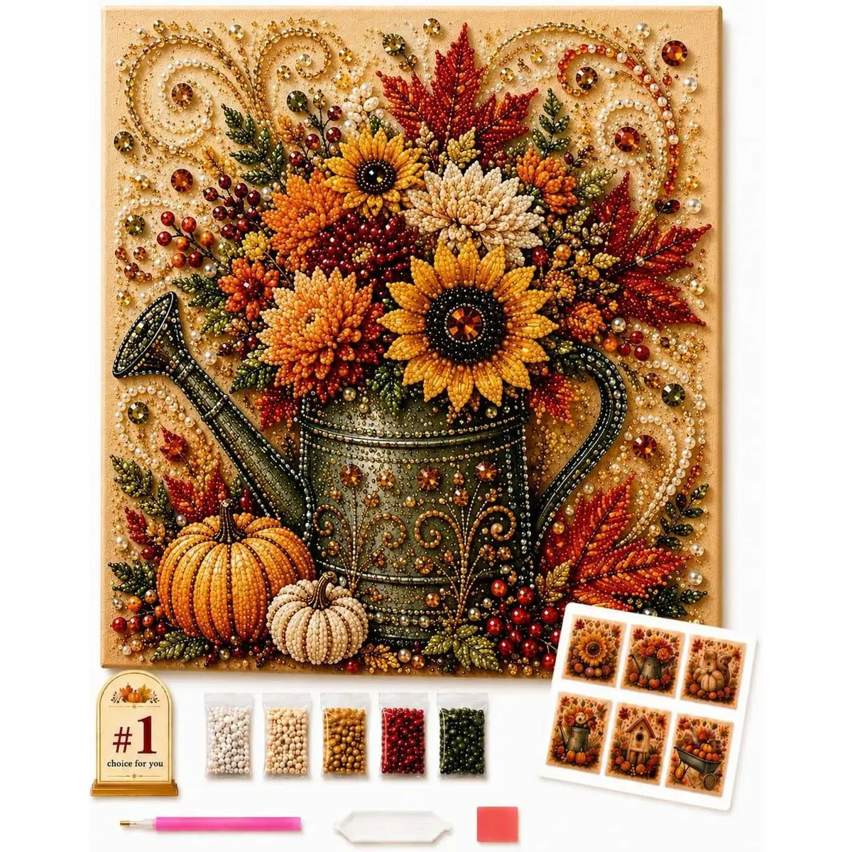 🎃✨ Autumn Pumpkin Pearl Painting Kit, 12×12in DIY Sparkling Craft Set for Adults 🍂🖌️