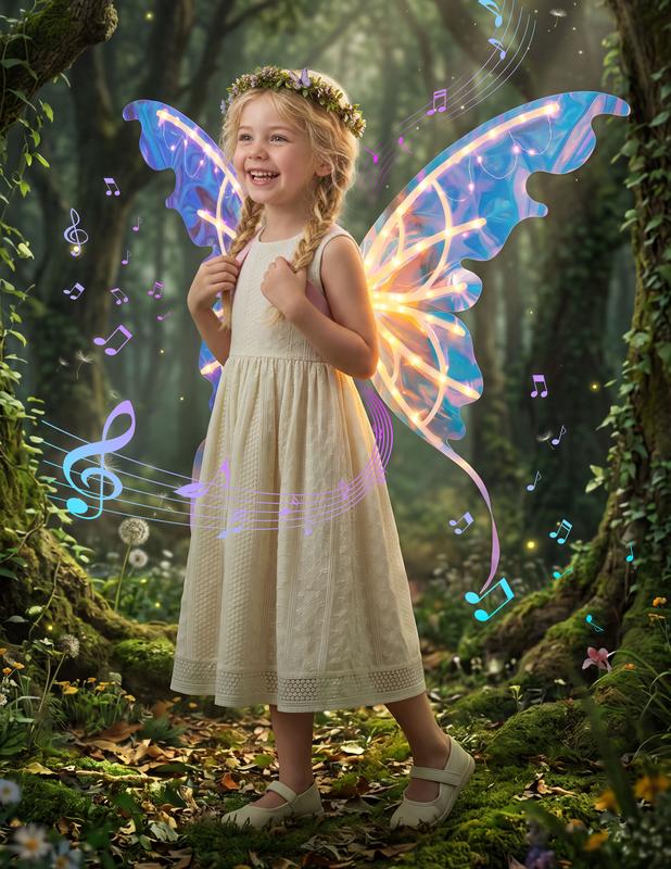 Electric Butterfly Wings with LED Lights & Music, Moving Fairy Wings for Halloween Cosplay & Parties