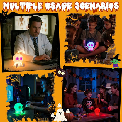 Halloween Skull Night Light, Silicone Skeleton Touch Lamp with Adjustable Warm Light for Room Decor & Gifts