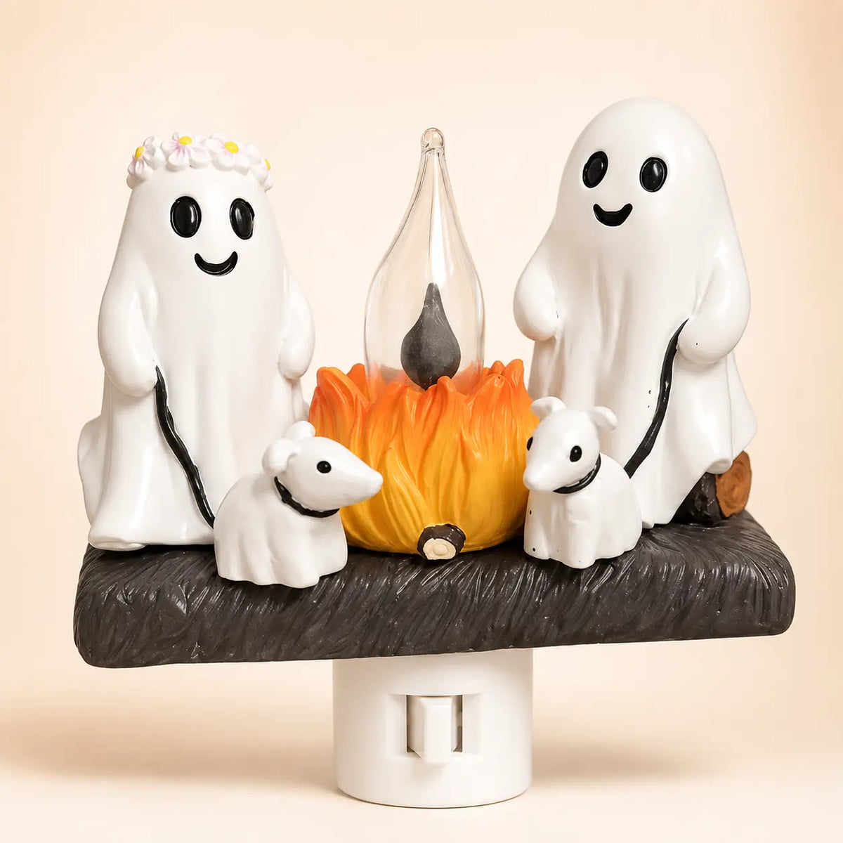 3D Flickering Campfire Plug-In Night Light, Cute Resin LED Holiday Decor for Bedroom & Hallway