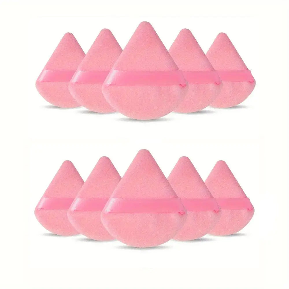 10-Pack Reusable Triangle Powder Puffs, Soft Plush Makeup Sponges for Face Powder