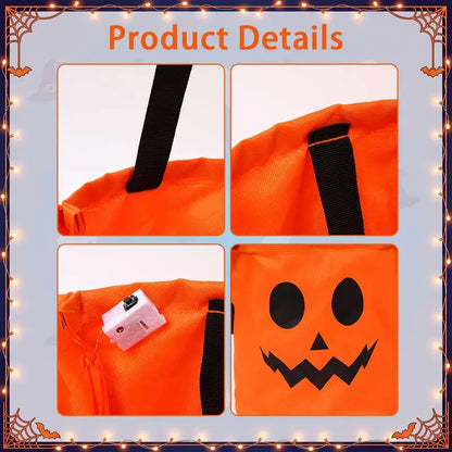 LED Halloween Pumpkin Candy Buckets & Goodie Bags, Reusable Trick-or-Treat Gift Set for Kids